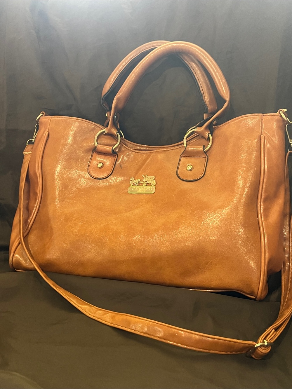 Coach Leather Satchel Handbag in Cognac Brown -